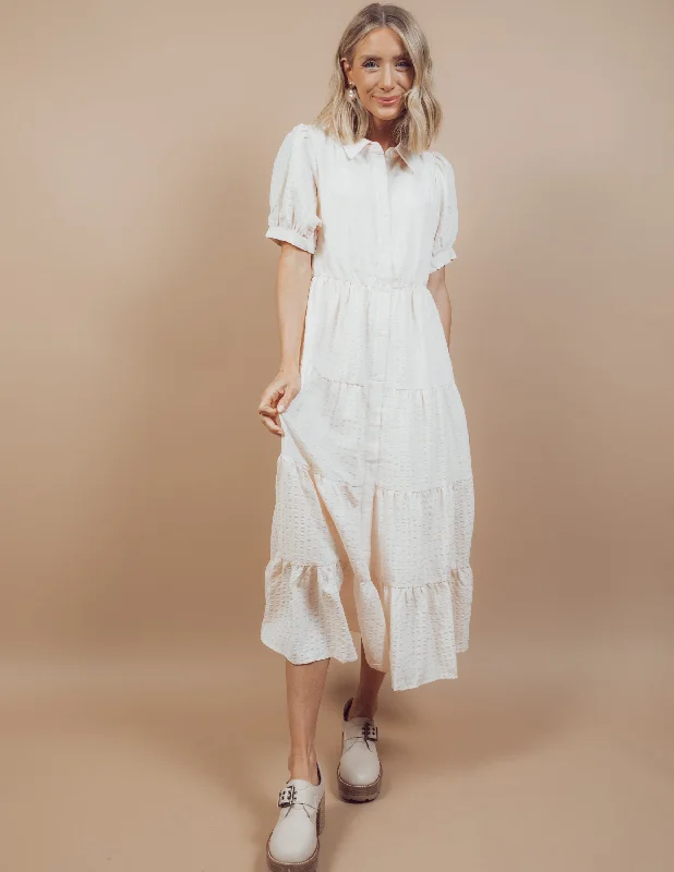 Fay Seersucker Midi Dress Trendy Boho Midi Dress