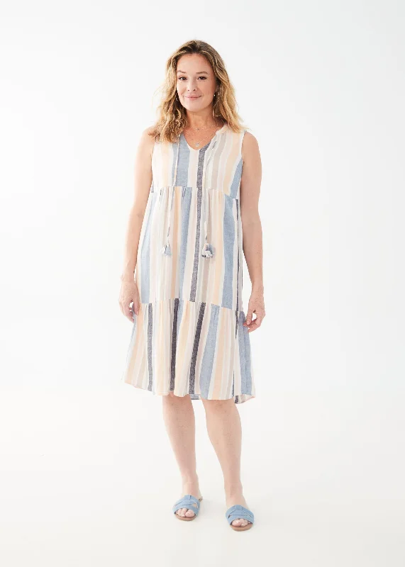 FDJ 7474995 Sleeveless Tiered Linen-blend Midi Dress Comfortable Deep V Midi Dress