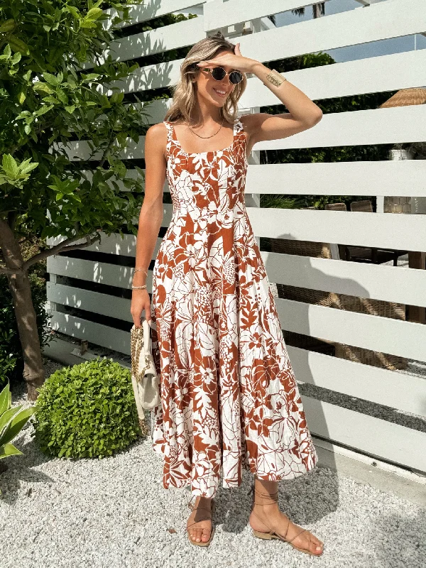 Aubrey Floral Midi Dress Trendy Mock Neck Midi Dress