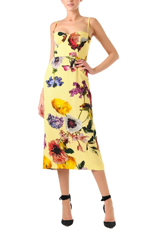 Floral Corseted Midi Dress Stylish High-Waisted Midi Dress