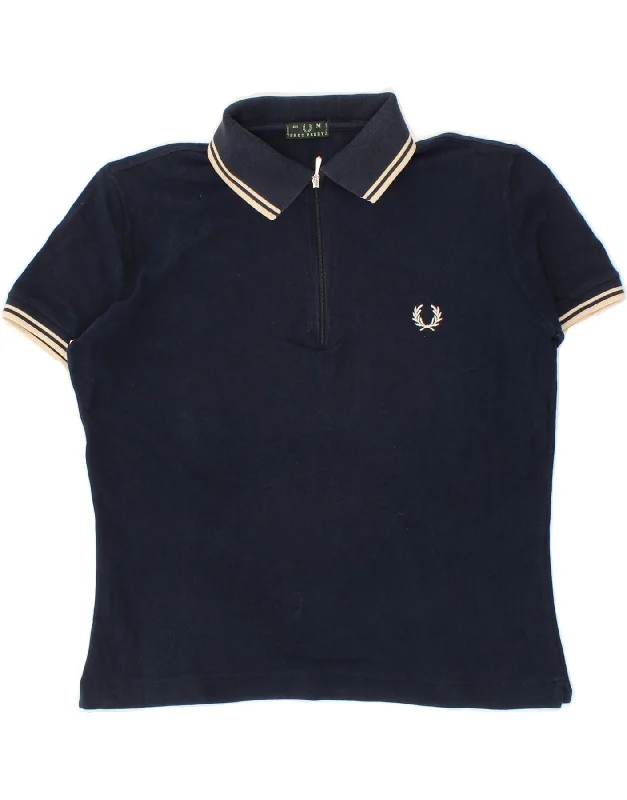 FRED PERRY Womens Polo Shirt UK 14 Medium Navy Blue Cotton Comfortable Short Sleeve Tee