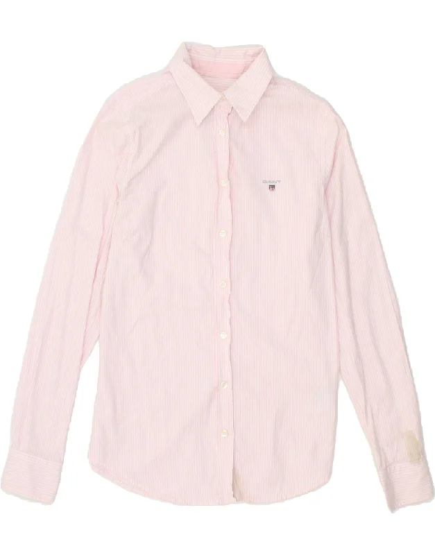 GANT Womens Shirt UK 8 Small Pink Pinstripe Cotton Chic Button-Up Short Shirt