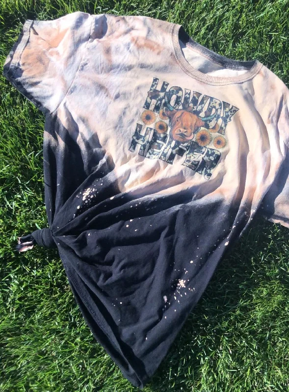 Howdy Heifer Highland Cow-Sunflower-Sublimation Design-Bleached Black and White Tied T Shirt-Size XL Fashionable Short Sleeve Vest Howdy Heifer Highland Cow-Sunflower-Sublimation Design-Bleached Black and White Tied T Shirt-Size XL Fashionable Short Sleeve Vest