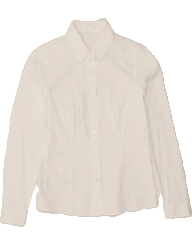 HUGO BOSS Womens Shirt UK 8 Small White Cotton Elegant High-Low Short Shirt