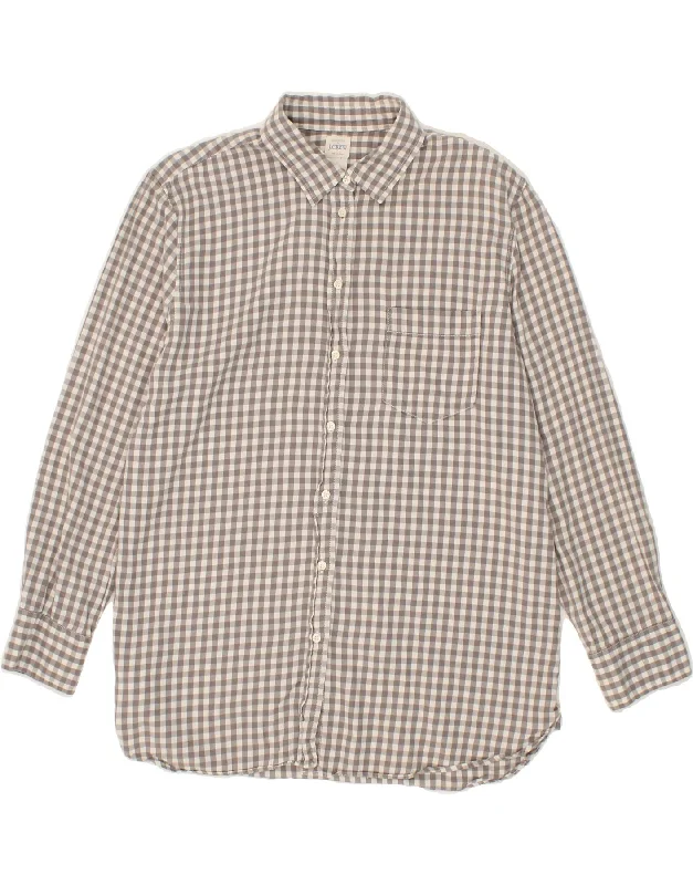 J. CREW Womens Shirt UK 16 Large Grey Gingham Cotton Casual Button-Down Short Shirt