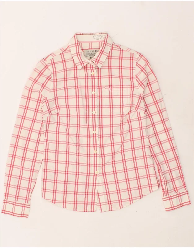 JACK WILLS Womens Shirt UK 12 Medium Pink Check Cotton Stylish Printed Short Shirt