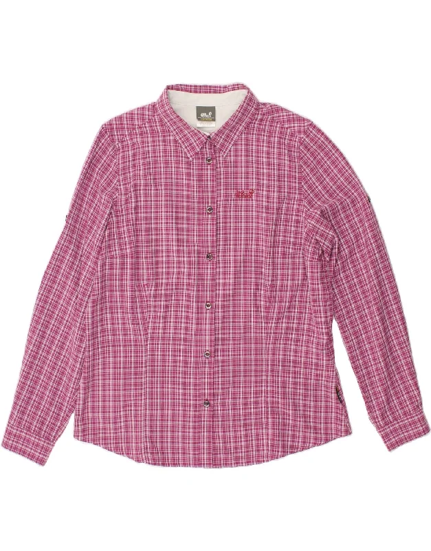 JACK WOLFSKIN Womens Shirt UK 20 2XL Pink Check Trendy Ruffled Short Sleeve