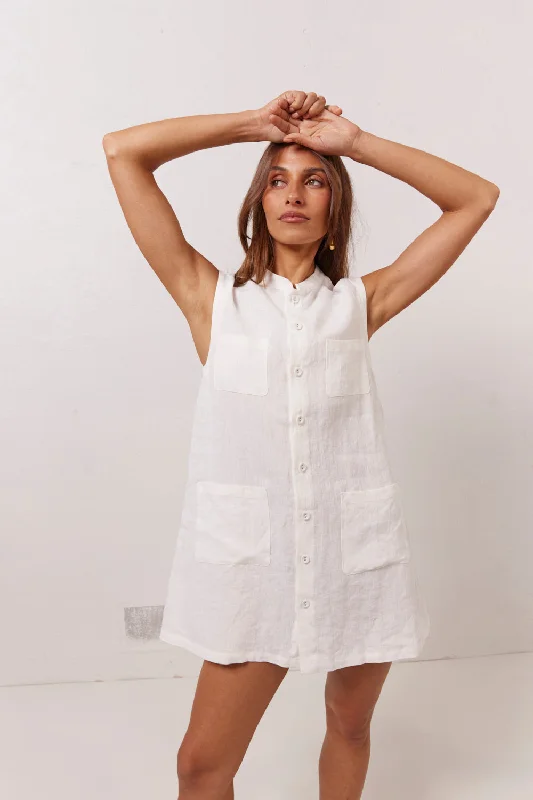 Jean Linen Mini Dress White Trendy Mesh Mini Dress