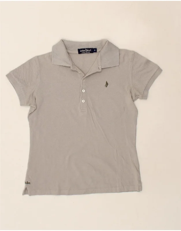 JOHN ASHFIELD Womens Polo Shirt UK 14 Medium Grey Cotton Elegant Lace Short Sleeve