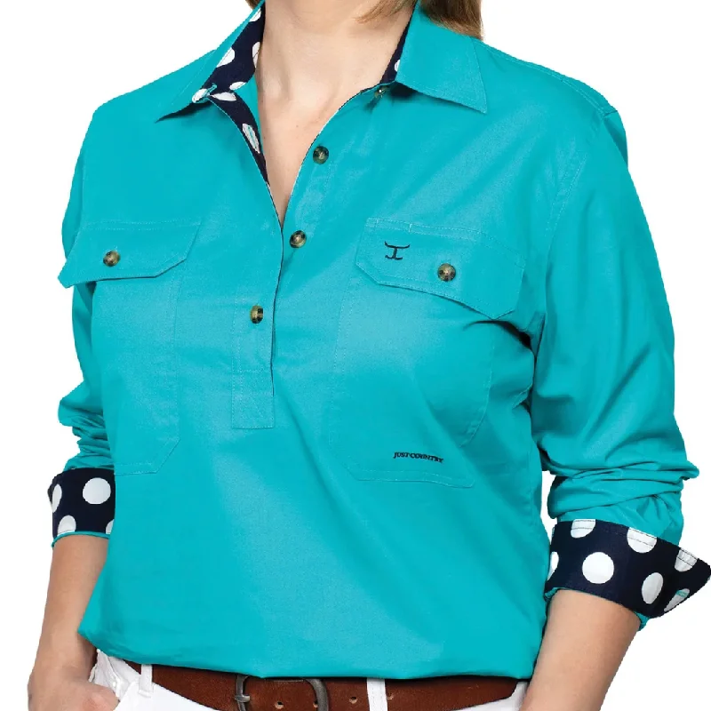 Just Country Womens Jahna Trim Half-Button LS Shirt-TURQUOISE Trendy Floral Short Sleeve Just Country Womens Jahna Trim Half-Button LS Shirt-TURQUOISE Trendy Floral Short Sleeve
