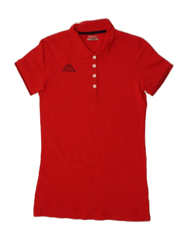 KAPPA Womens Polo Shirt UK 14 Large Red Cotton Casual Ruffle Short Shirt