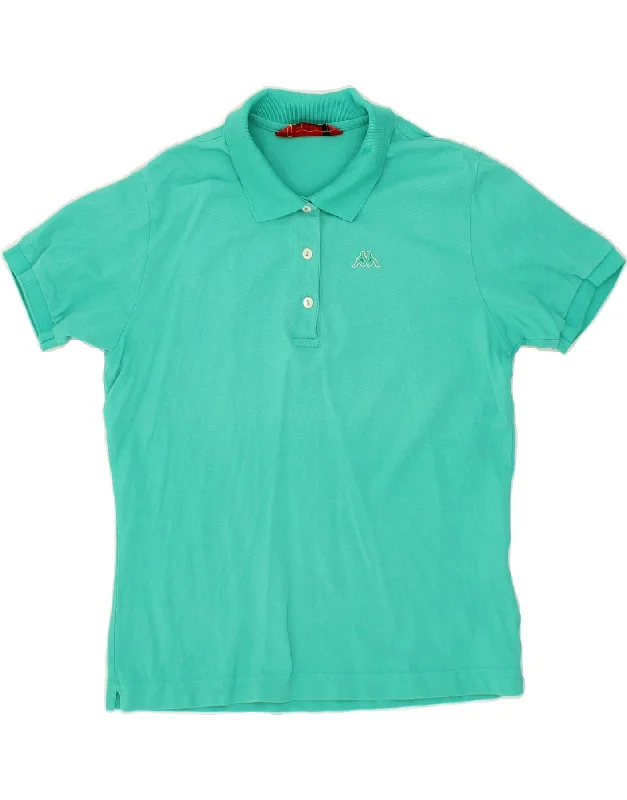 KAPPA Womens Polo Shirt UK 14 Large Turquoise Cotton Stylish Round Neck Shirt