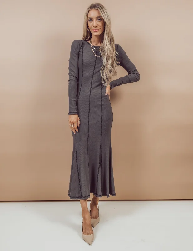 Kio Midi Dress Fashionable Sheer Sleeve Midi Dress