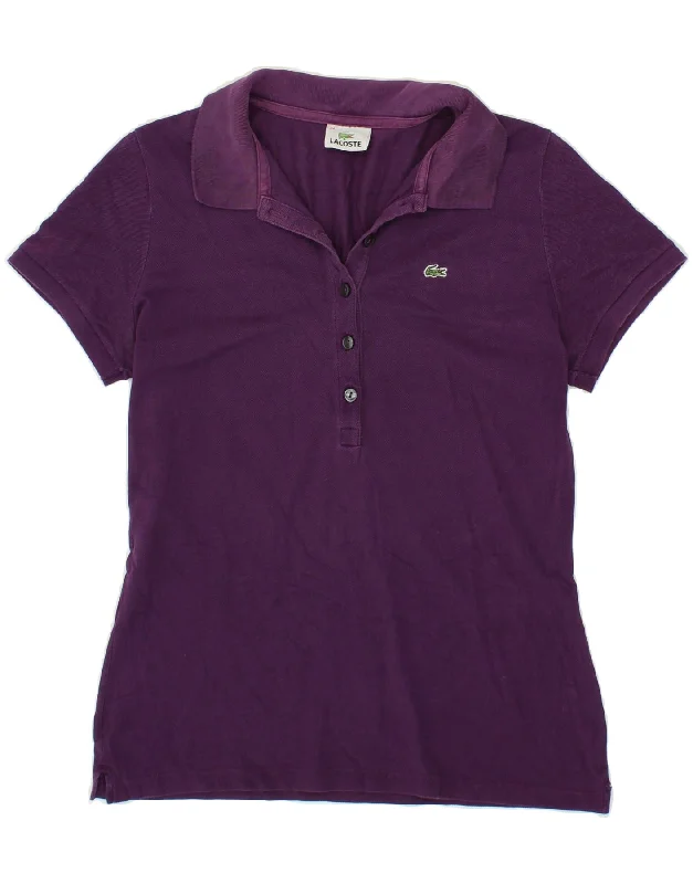 LACOSTE Womens Polo Shirt Size 44 Large Purple Cotton Elegant Draped Short Sleeve