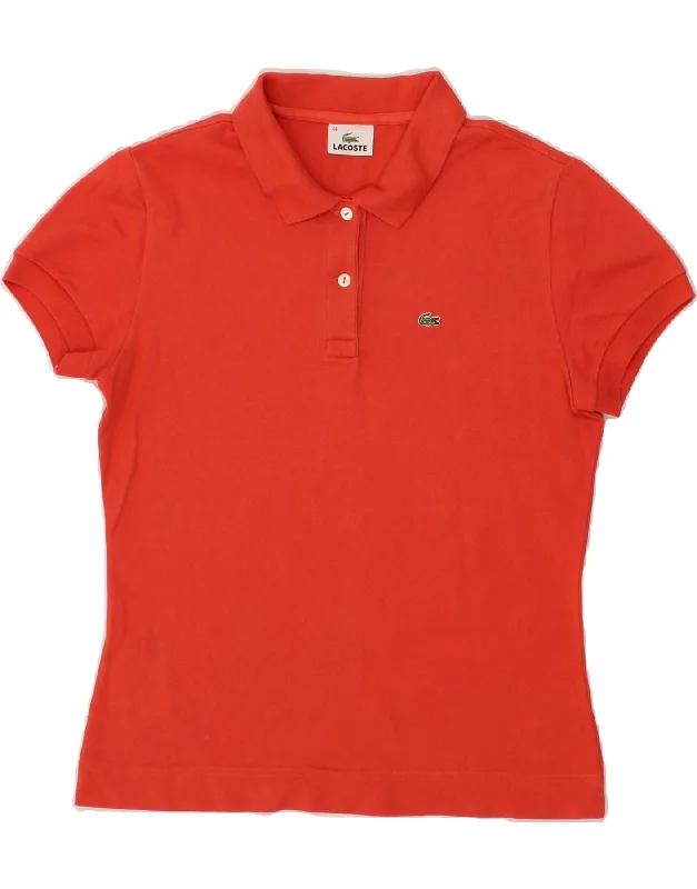 LACOSTE Womens Polo Shirt Size 44 Large Red Cotton Fashionable Tied Short Sleeve