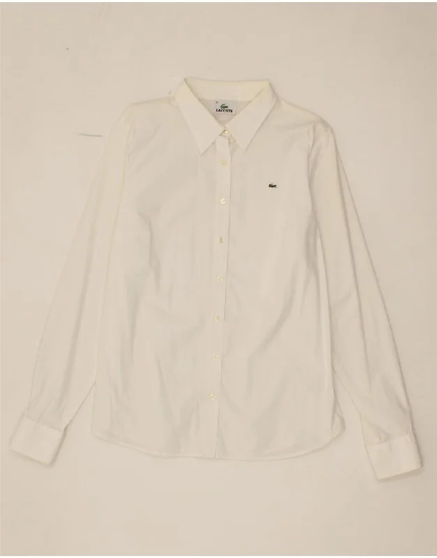 LACOSTE Womens Shirt Size 44 Large White Cotton Classic Denim Short Sleeve