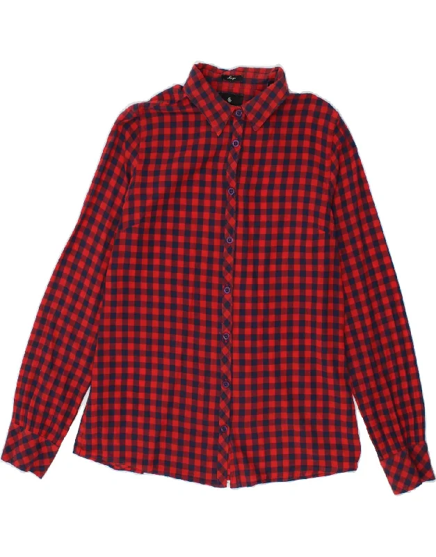 MAISON SCOTCH Womens Shirt UK 14 Large Red Check Cotton Relaxed Fit Short Sleeve Top