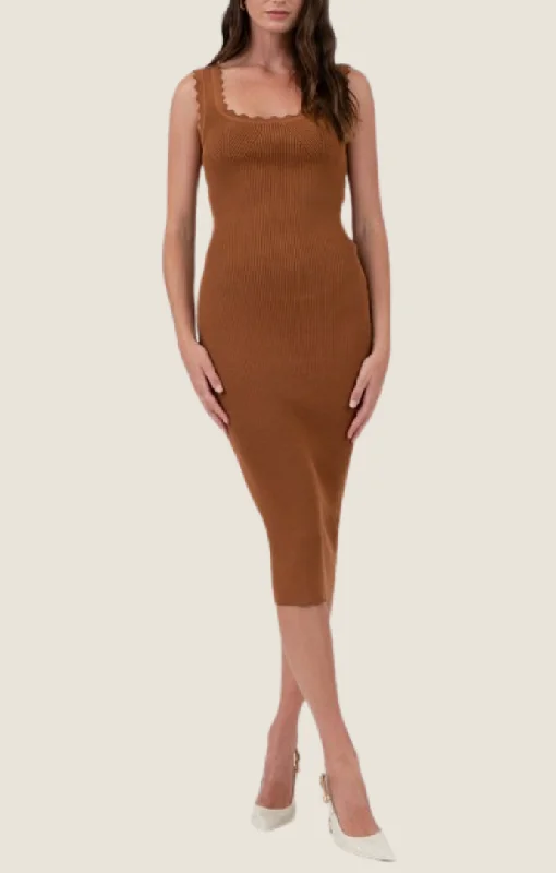 Mallory Caramel Knit Midi Dress Fashionable Chiffon Midi Dress