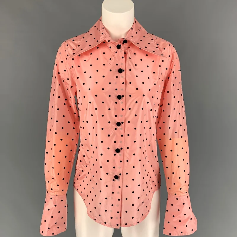 MARC JACOBS Size 0 Pink Black Silk Polka Dot Buttoned Shirt Casual Plain Short Shirt MARC JACOBS Size 0 Pink Black Silk Polka Dot Buttoned Shirt Casual Plain Short Shirt