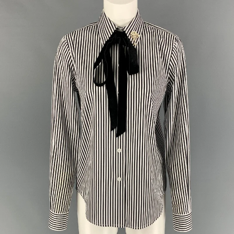 MARC JACOBS Size 2 Black White Cotton Stripe Button Up Shirt Fashionable Cuffed Short Sleeve MARC JACOBS Size 2 Black White Cotton Stripe Button Up Shirt Fashionable Cuffed Short Sleeve