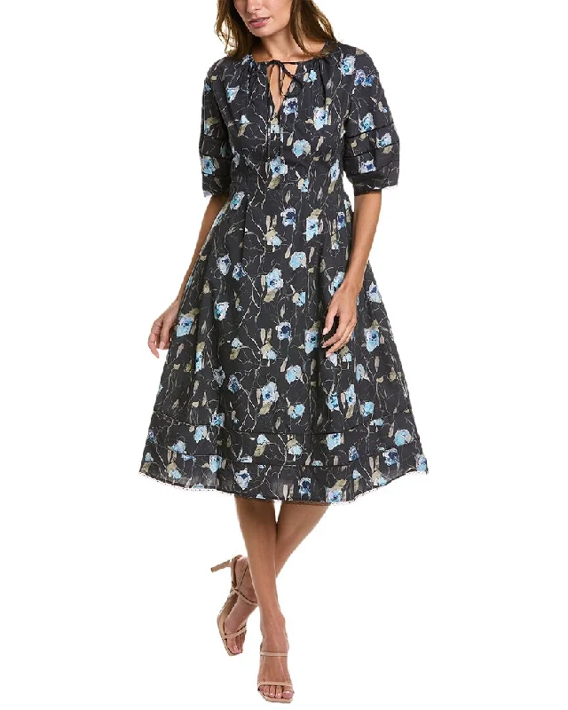 Marchesa Notte Aster Printed Midi Dress Comfortable Denim Midi Dress