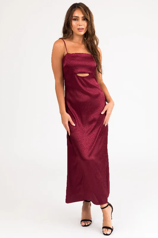 Maroon Animal Print Sleeveless Midi Dress Elegant V-Neck Midi Dress