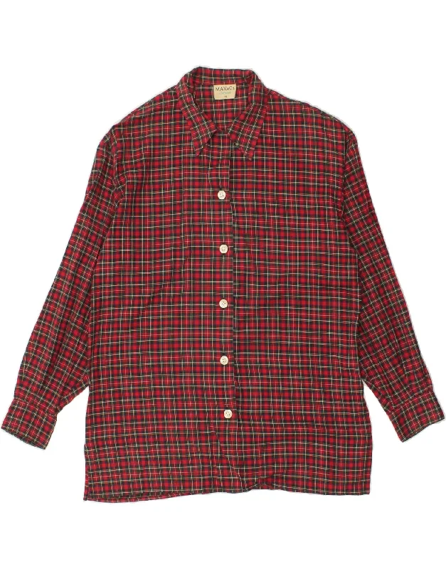 MAX&CO. Womens Shirt IT 42 Medium Red Check Cotton Fashionable Pleated Short Shirt