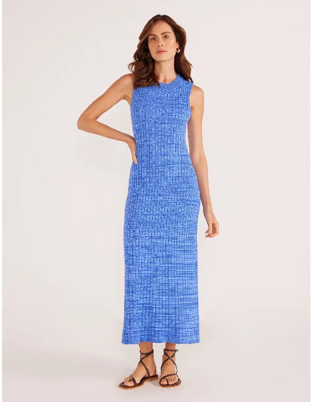 Minkpink - Harper Rib Knit Midi Dress in Saphire Stylish Button-Up Midi Dress