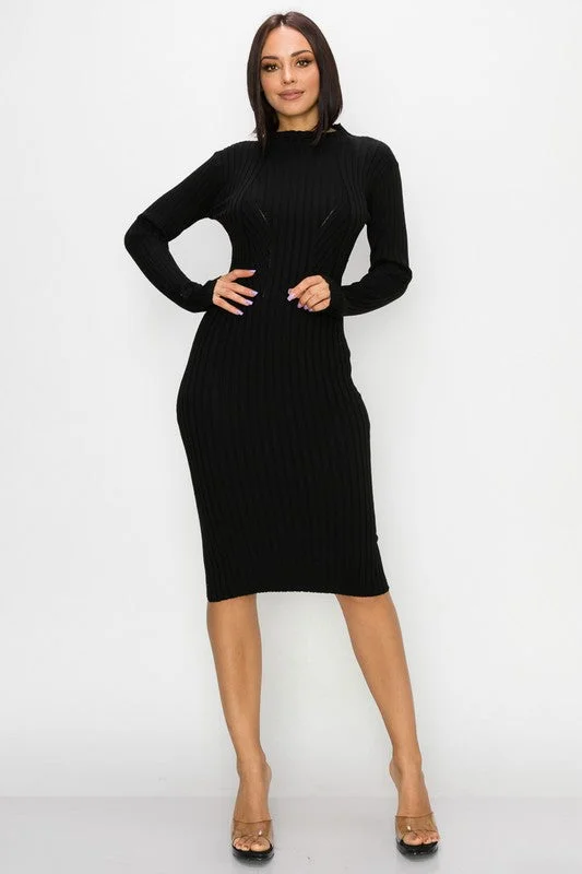 MOCK NECK MIDI DRESS Stylish Off-Shoulder Ruffle Dress