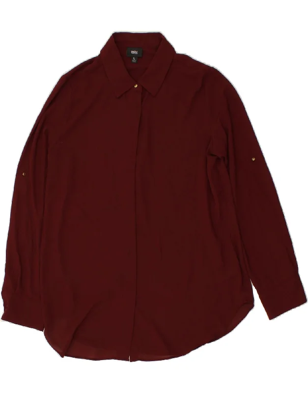 MOSSIMO Womens Shirt Blouse UK 16 Large Burgundy Polyester Comfortable Knit Short Shirt