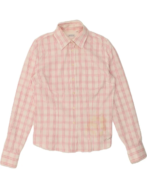 MURPHY & NYE Womens Shirt UK 12 Medium Pink Check Cotton Fashionable Sheer Short Shirt