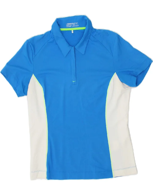 NIKE Womens Polo Shirt US 8/10 Medium Blue Colourblock Polyester Casual Cotton Short Shirt