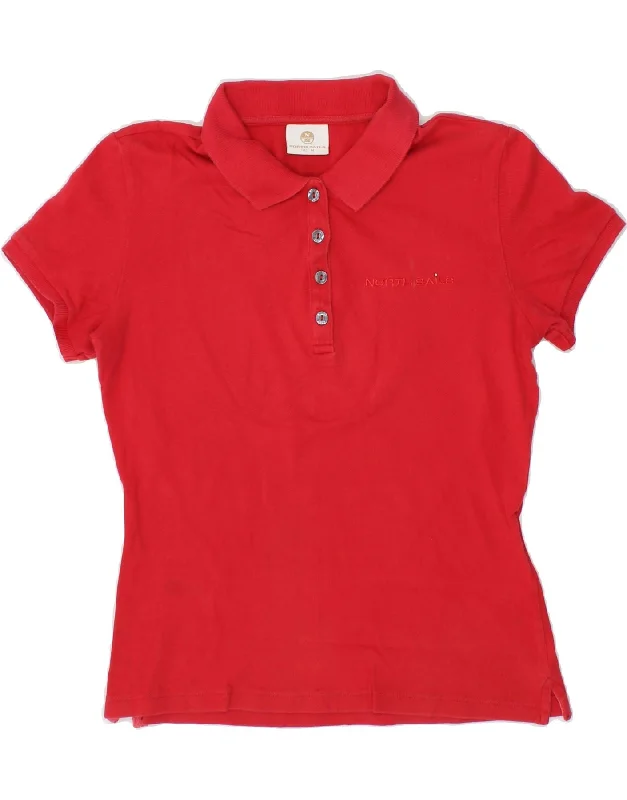 NORTH SAILS Womens Polo Shirt UK 12 Medium Red Cotton Casual Plain Short Shirt