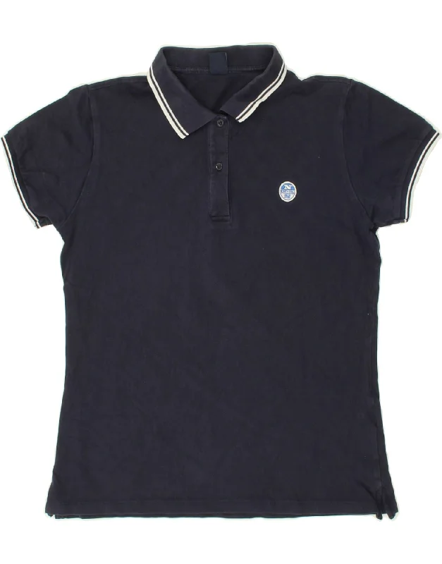 NORTH SAILS Womens Polo Shirt UK 14 Medium Navy Blue Cotton Relaxed Short Sleeve Tee