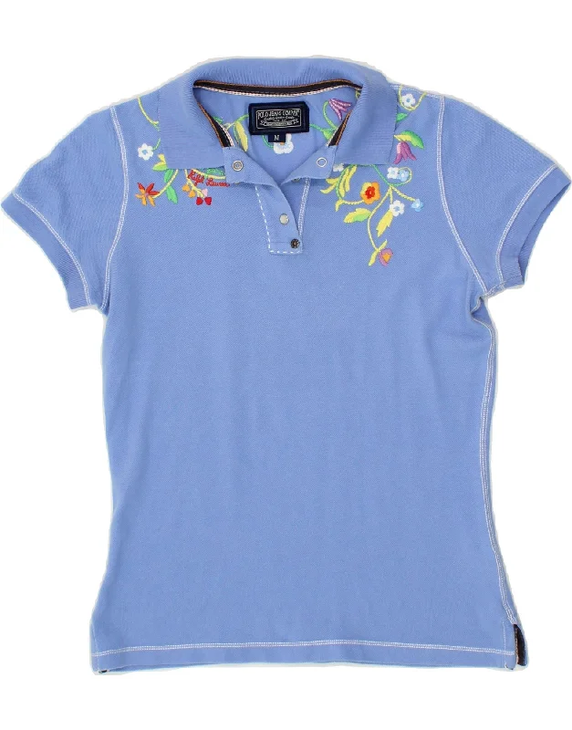 POLO RALPH LAUREN Womens Polo Shirt UK 12 Medium Blue Cotton Comfortable Graphic Short Sleeve