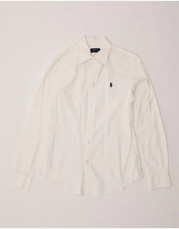 POLO RALPH LAUREN Womens Shirt US 6 Medium White Cotton Classic Basic Short Shirt