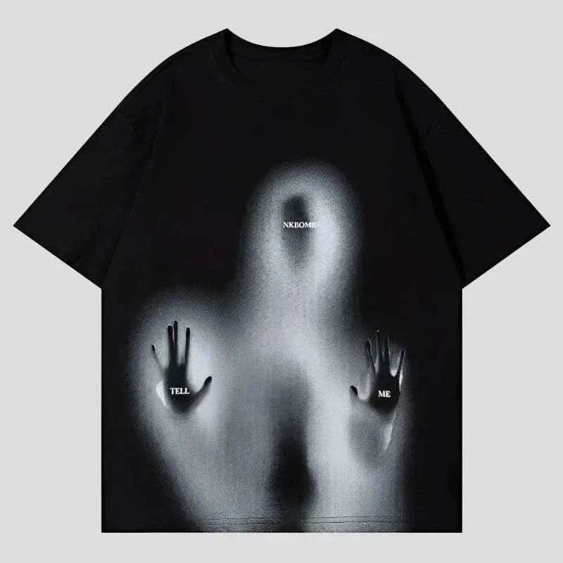 Punk Rock T Shirts: Unreal Shadows Oversized Graphic Tee Fashionable Short Sleeve Vest Punk Rock T Shirts: Unreal Shadows Oversized Graphic Tee Fashionable Short Sleeve Vest
