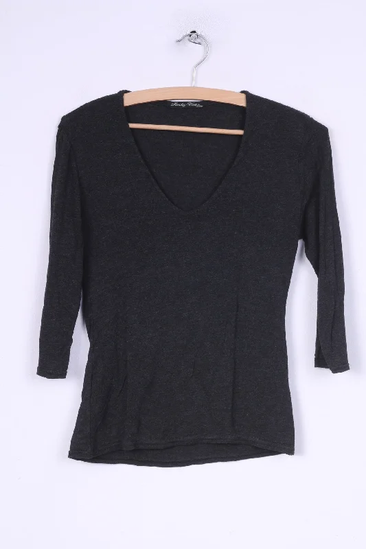 Randez Vous Womens S T4 Shirt Long Sleeve V Neck Black Relaxed Cotton Short Blouse