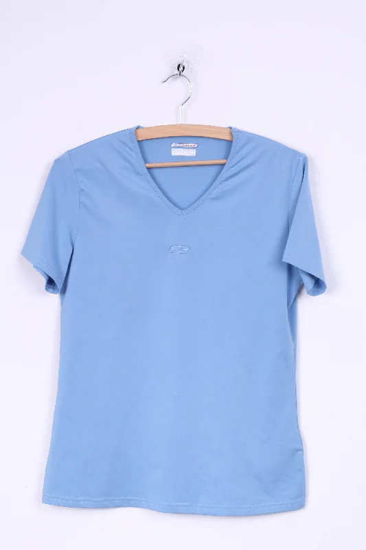 Reebok Womens M Shirt Light Blue V Neck Sport Short Sleeve Casual Oversized Short Shirt