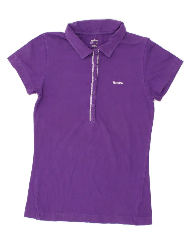 REEBOK Womens Polo Shirt UK 12 Medium Purple Cotton Comfortable Flowing Short Sleeve