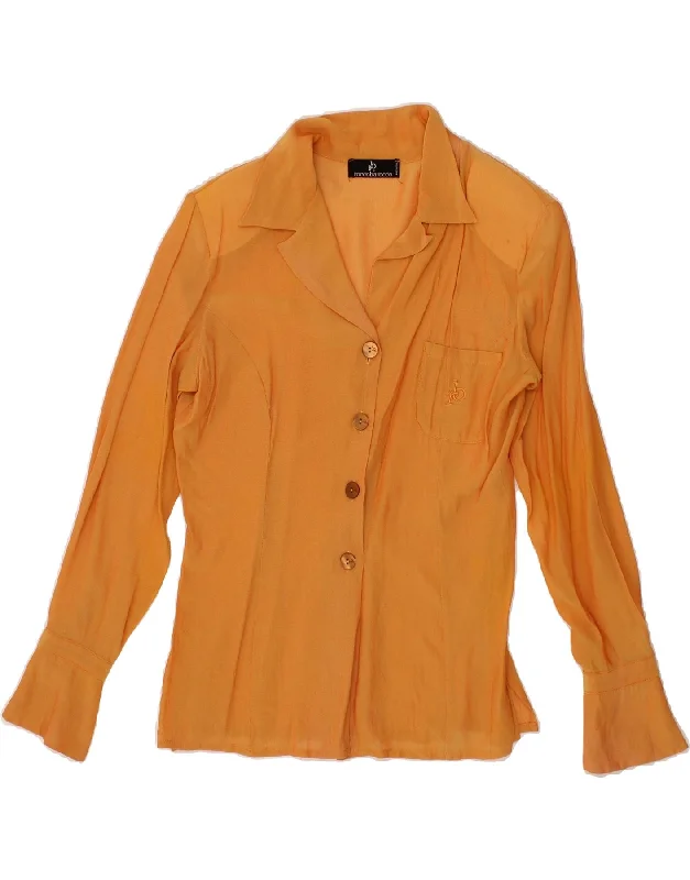 ROCCOBAROCCO Womens Shirt Blouse UK 12 Medium Yellow Stylish Split-Hem Short Shirt