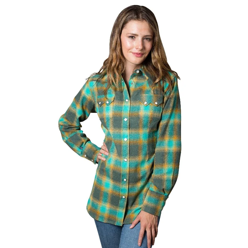Rockmount Ranch Wear Womens Green & Turquoise Plaid Flannel Western Shirt Cozy Summer Short Shirt Rockmount Ranch Wear Womens Green & Turquoise Plaid Flannel Western Shirt Cozy Summer Short Shirt