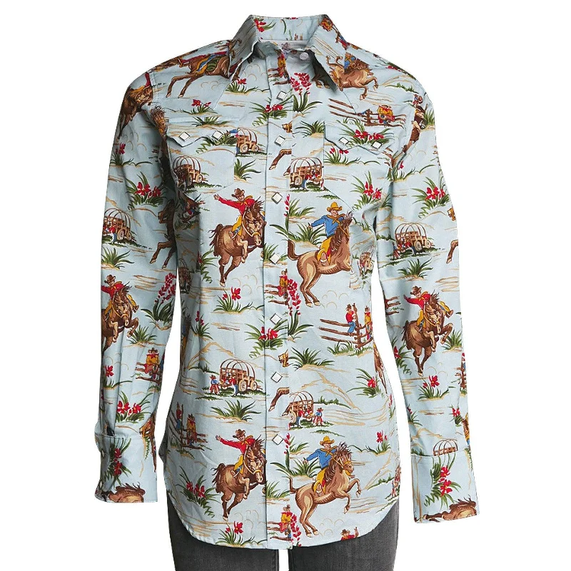 Rockmount Ranch Wear Womens Retro Cowboy Print Western Shirt Casual Short Sleeve Top Rockmount Ranch Wear Womens Retro Cowboy Print Western Shirt Casual Short Sleeve Top