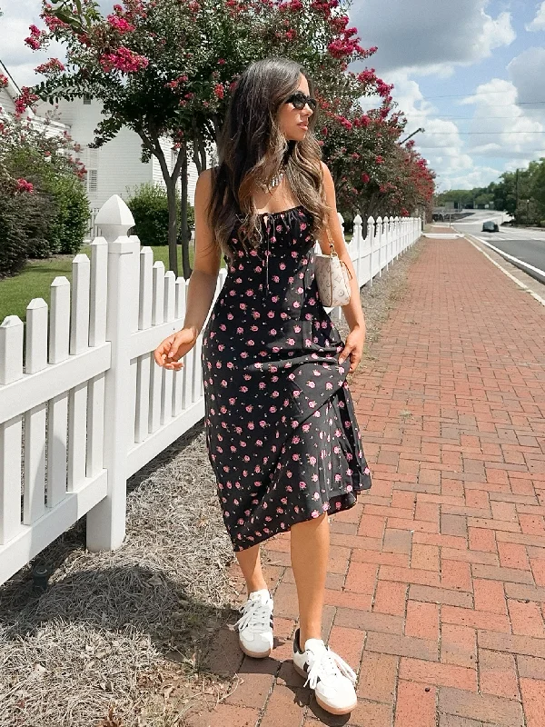 Sweet Talk Floral Midi Dress Comfortable Ribbed Midi Dress