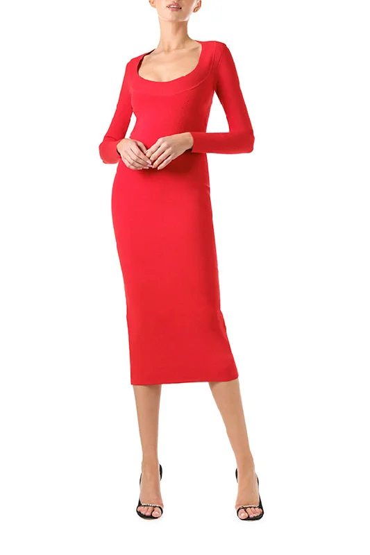 Long Sleeve Knit Midi Dress Comfortable Lace-Up Midi Dress