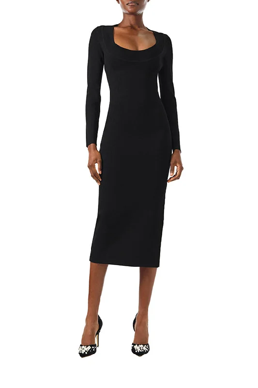 Long Sleeve Knit Midi Dress Trendy Tiered Hem Midi Dress