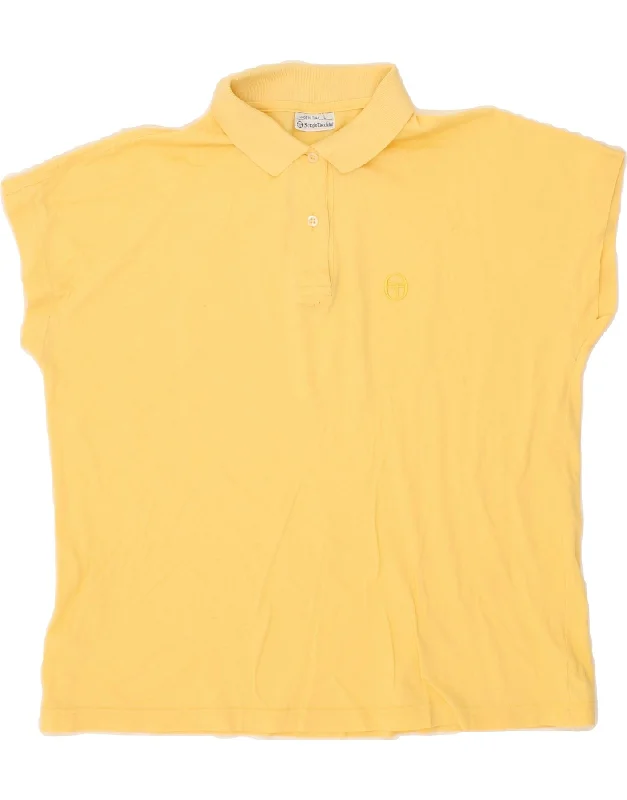 SERGIO TACCHINI Womens Polo Shirt IT 46 Large Yellow Elegant Draped Short Shirt