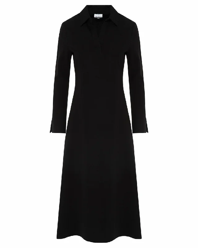 SFIZIO - PONTE KNIT MIDI DRESS WITH LONG SLEEVES AND COLLAR Trendy A-Line Midi Dress