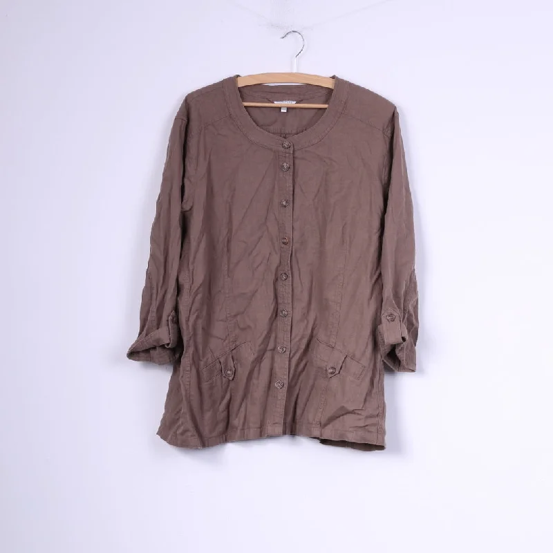 Signature Experience Womens XXL Casual Shirt Taupe Pocket Linen Short Sleeve Top Soft Cotton Short Shirt