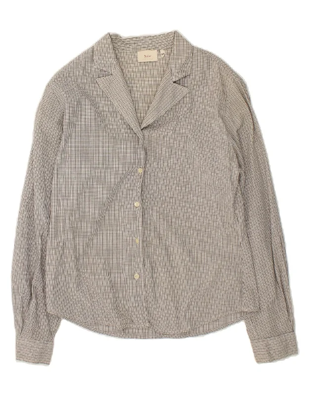 SISLEY Womens Shirt IT 44 Medium Grey Check Cotton Cozy Cotton Short Tee